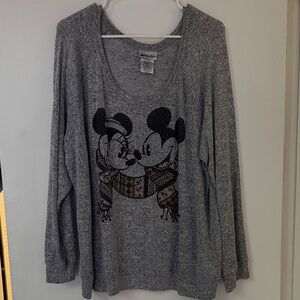 Gray Mickey and Minnie Long Sleeve Top